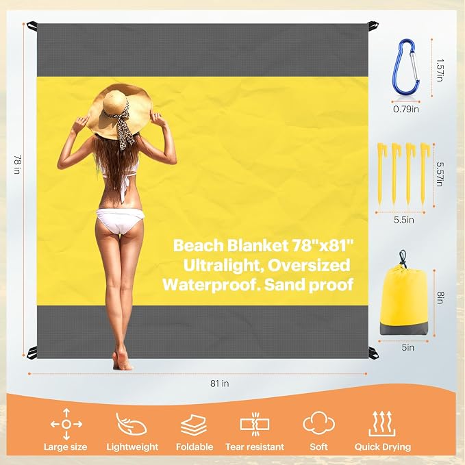 EASYFUN Beach Blanket Sandproof Oversized, Portable Picnic Mat - Image 2