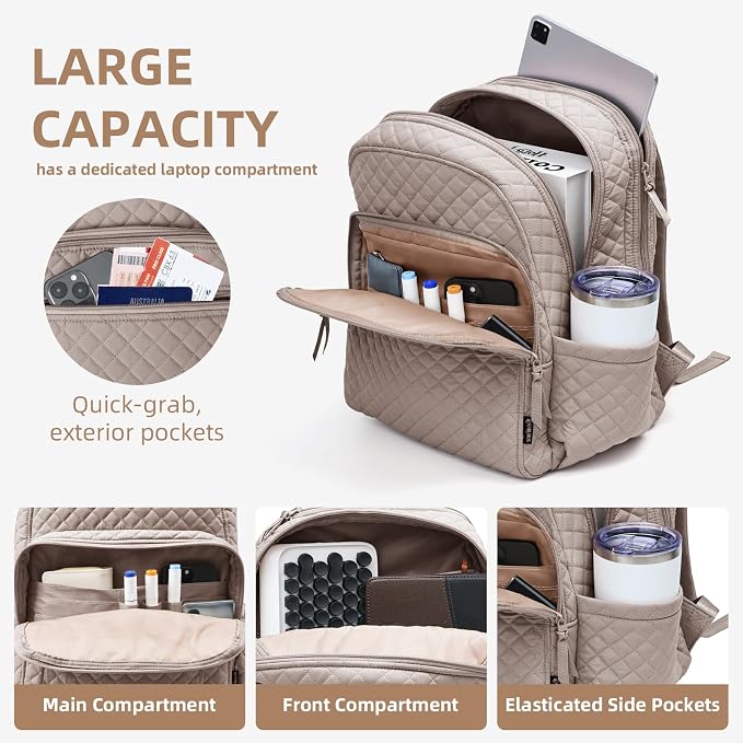 Backpack for Women, College Backpack, Quilted Casual Daypack, Waterproof - Image 5