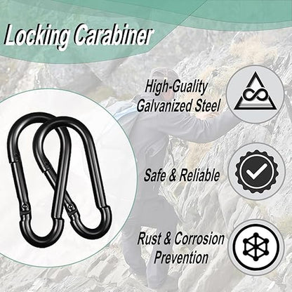 Black Carabiner, Heavy Duty Galvanized Steel Spring Snap Hook Carabiner Clips - Image 3