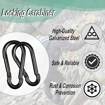Black Carabiner, Heavy Duty Galvanized Steel Spring Snap Hook Carabiner Clips - Image 4