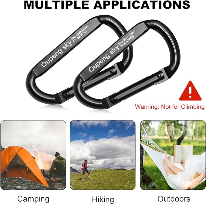 Carabiner Clip, Camping Accessories, Outdoors and Gym etc, D Shaped Spring Hook - Image 4
