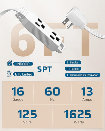 DEWENWILS 6FT Flat Plug Extension Cord, 3 Prong Ultra Thin Power Strip - Image 2
