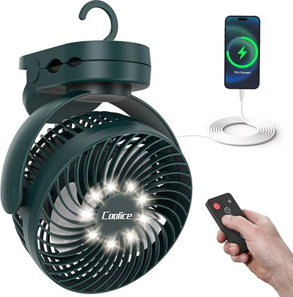 Camping Fan with Remote Control - 12000mAh Rechargeable Battery Powered Fan by Coolice