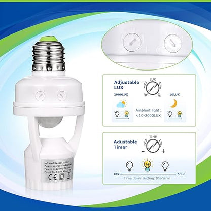 Hortsun 3 Pieces Hortsun Motion Sensor Light Socket Smart Screw in Light Bulb - Image 5