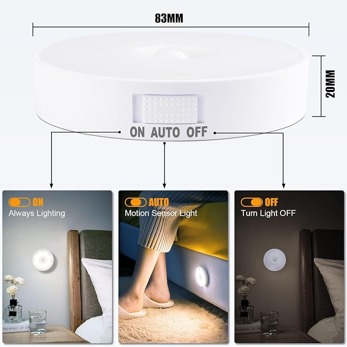 Motion Sensor Light Indoor, Electight Night Light USB Rechargeable, 3 Light - Image 2