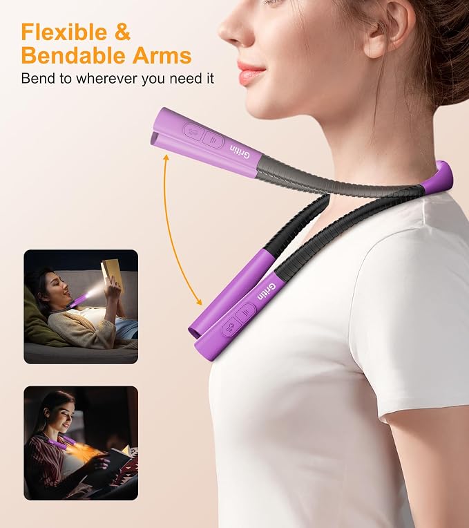 Gritin Book Light, Eye Caring 4-Color & 5-Brightness Neck Light Reading Light- - Image 6