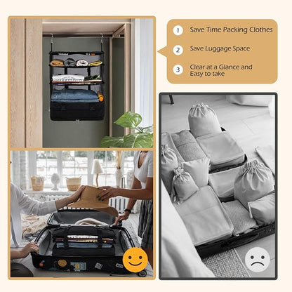 Surblue Hanging Closet Storage Bag Collapsible 3-Shelf Washable Oxford Fabric - Image 4