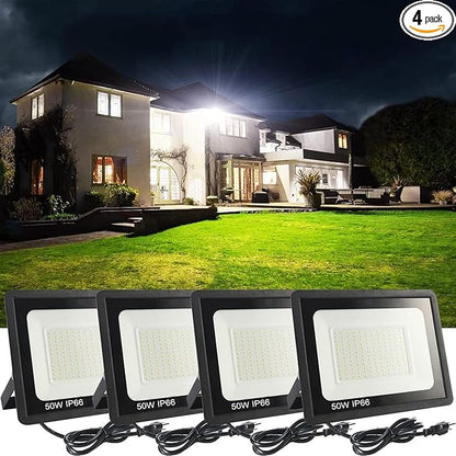 4Pack LED Flood Light Outdoor, 50W LED Work Light 5500lmwith 6FT US Plug by MUCLUD