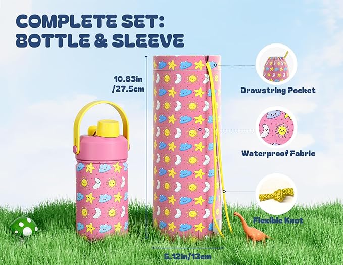 12 oz Kids Water Bottle for Girls: Leakproof, Durable Straw Spout Lid, 24H Cold - Image 3