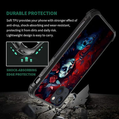 for iPhone 14 Case, Skull Lady Rose Pattern Graphic Design Girl Boy Soft - Image 7