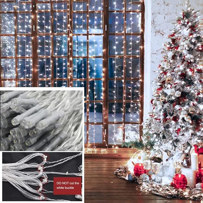 Solhice LED Curtain Lights Outdoor 20ft x10ft Cool White, 600 LED String Lights - Image 9