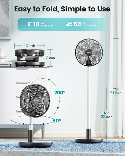 TriPole Foldable Standing Fan 12" Portable Rechargeable Battery Pedestal Fan - Image 4