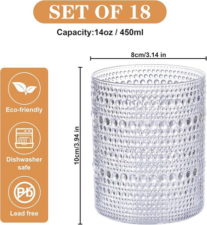 18PCS Plastic Hobnail Drinking Glasses - 14 Oz Clear Vintage Glasses Drinkware - Image 3