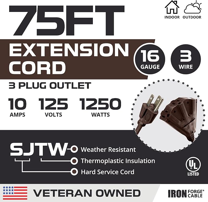Iron Forge Cable 75ft Brown Outdoor Extension Cord - Image 2