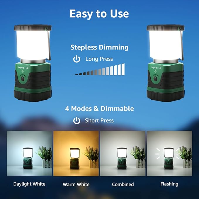 Lighting EVER 1000LM LED Camping Lantern Rechargeable, 4400mAh Power Bank - Image 2