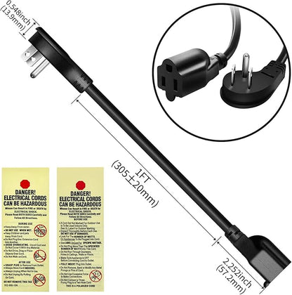 Miady Flat Plug Extension Cord 1 Ft, 90 Degree Plug Adapter, 3 Prong Grounded - Image 4