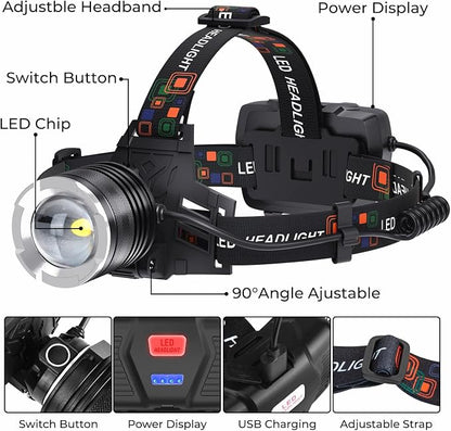 LED Rechargeable Headlamp 2 Pack, 000 Lumens Head Lamps Super Bright Long - Image 8