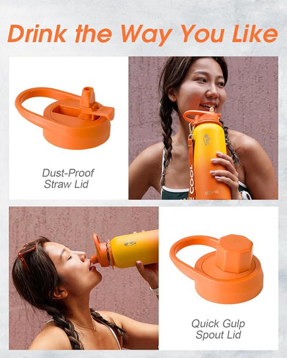 Coolflask Water Bottle with Straw, 40 oz Insulated Metal Water Flask with Straw - Image 5