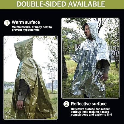 Emergency Survival Poncho Thermal Mylar Foil Coating Blanket - Image 3