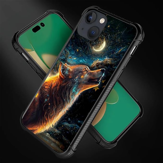 for iPhone 14 Case, Star Cave Hungry Wolf Pattern Graphic Design Girl Boy Soft - Image 3