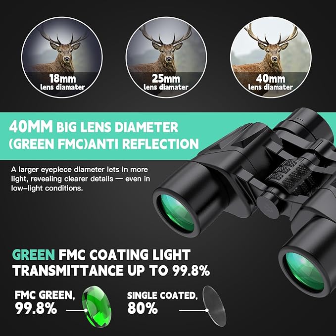 6-16x40 HD Zoom Binoculars for Adults, High Powered, Large View, BAK4 Prism - Image 6