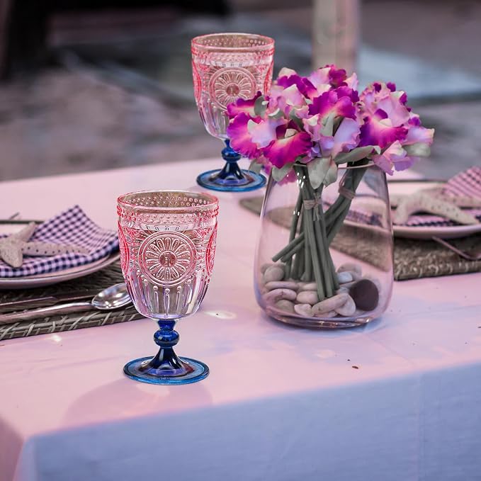 XUWAIDSGN 6Pcs Plastic Vintage Wine Glasses 13.5oz Reusable Embossed Goblet - Image 8