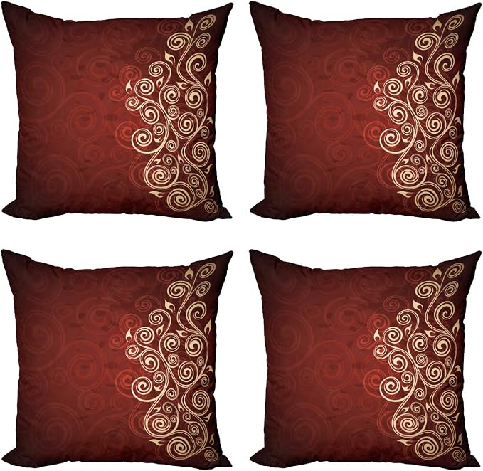 Ambesonne Burgundy Throw Pillow Cushion Case Pack of 4, Floral Swirls Ivy Image by Ambesonne