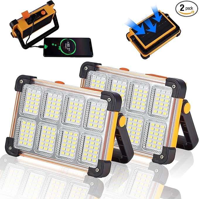 2 Pack 120W Solar Rechargeable Work Light, 144 LED 10000LM Portable Flood Light by YXQUA