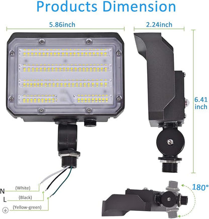 30W LED Flood Light with Knuckle, Outdoor Security Fixture Light with - Image 8