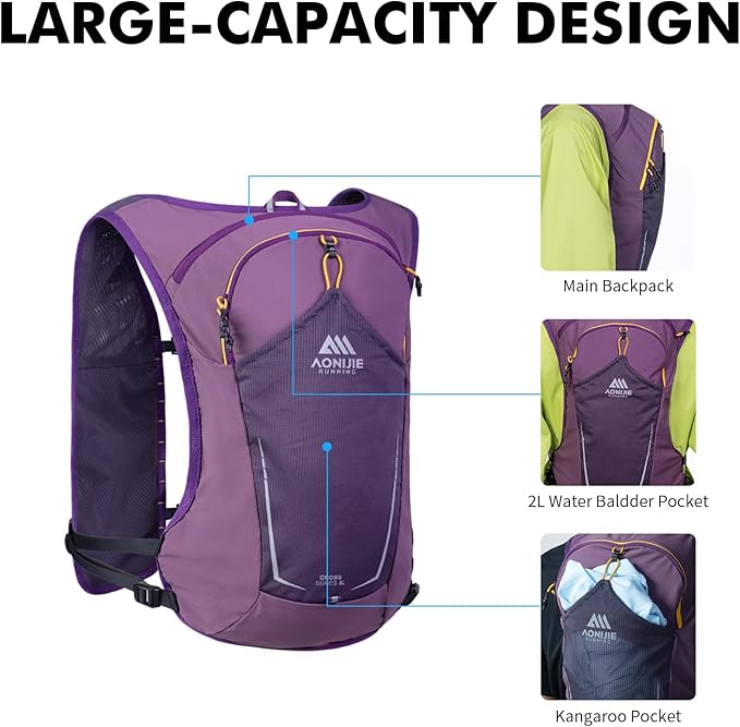 AONIJIE Running Hydration Vest for Men & Women, 8L Hydration Backpack, - Image 4