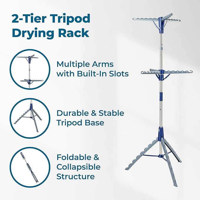 Honey-Can-Do 2-Tier 73-Inch Collapsible Tripod Drying Rack, Heavy Duty Chrome - Image 3