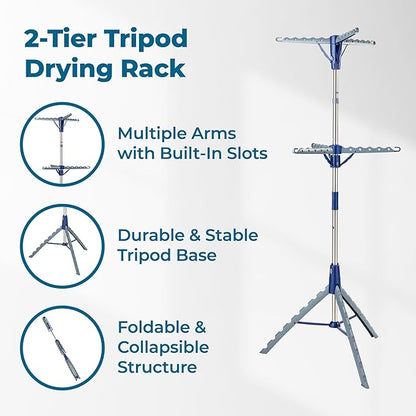 Honey-Can-Do 2-Tier 73-Inch Collapsible Tripod Drying Rack, Heavy Duty Chrome - Image 3