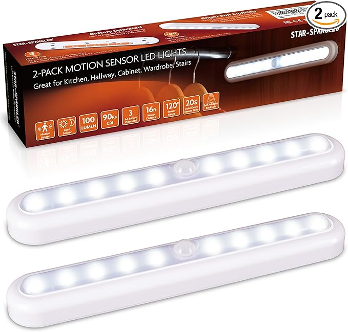 STAR-SPANGLED 11” Motion Sensor Lights Indoor AA Battery Operated, Stick on LED by STAR-SPANGLED
