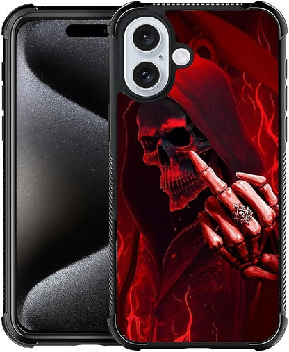 for iPhone 16 Case, Gestures Funny Skull Pattern Graphic Design Girl Boy Soft by FKBRCL4U