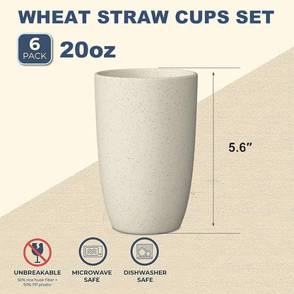 Wrova Wheat Straw Cups 6 PCS Good Alternative to Plastic Reusable Cups 20 oz - Image 2