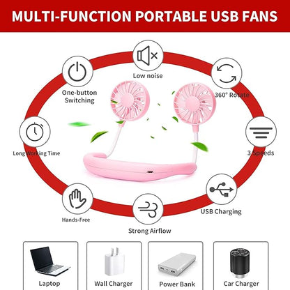 Portable Neck Fan Rechargeable Personal Hand-Free Fan Mini USB Wearable - Image 6