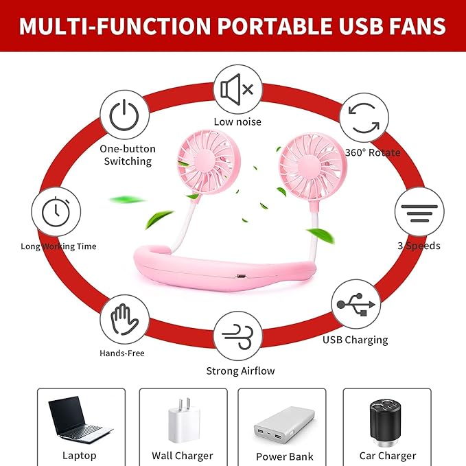 Portable Neck Fan Rechargeable Personal Hand-Free Fan Mini USB Wearable - Image 5