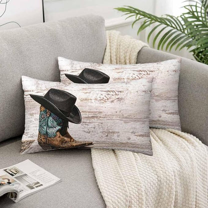 Western Cowboy Embroidered Boots Hat 12 X 20 Throw Pillow Covers Set of 2 - Image 5