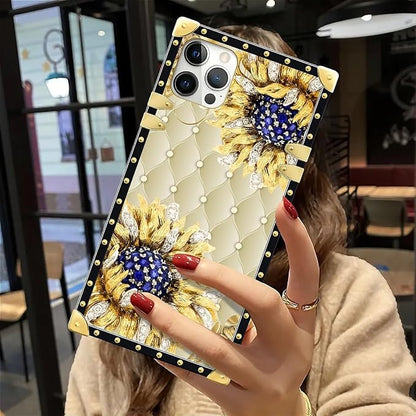 Compatible with iPhone 12 12 Pro Case, Sunflower Diamonds Leather Luxury Golden - Image 6