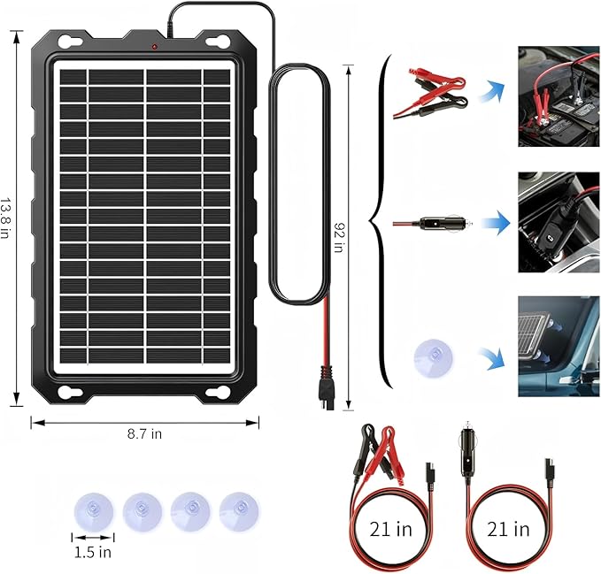 POWOXI-9W-Solar-Battery-Trickle-Charger-Maintainer -12V Portable Waterproof - Image 7