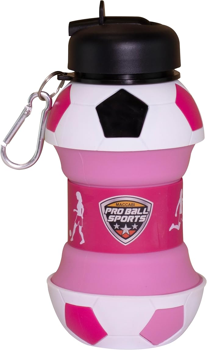 Maccabi Art Clip-On Collapsible BPA-Free Silicone Pink Soccer Ball Water Bottle - Image 8