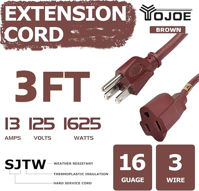 YOJOE Extension Cord, 3 Prong 13A Weatherproof Power Cord, 16 Gauge Heavy Duty - Image 2
