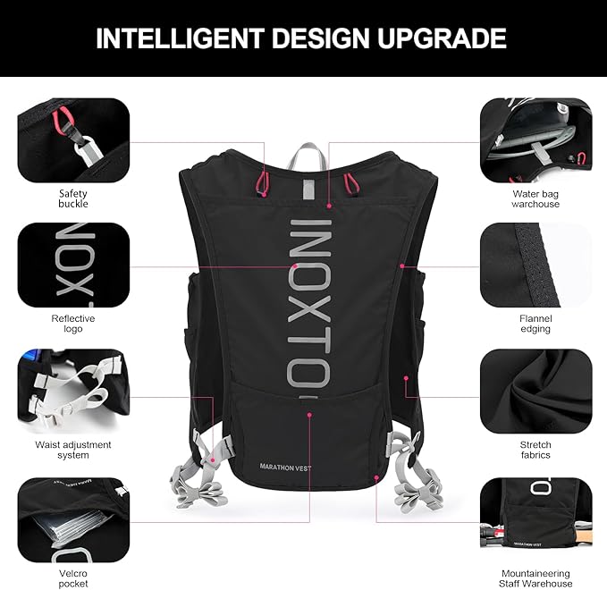 INOXTO Running Hydration Vest Backpack, Lightweight Insulated Pack - Image 4