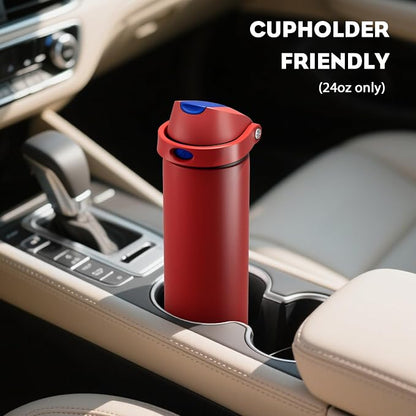 POWCAN 24 oz Steel Water Bottle: 2-in-1 Push-Button Spout & Flip Straw - Image 5