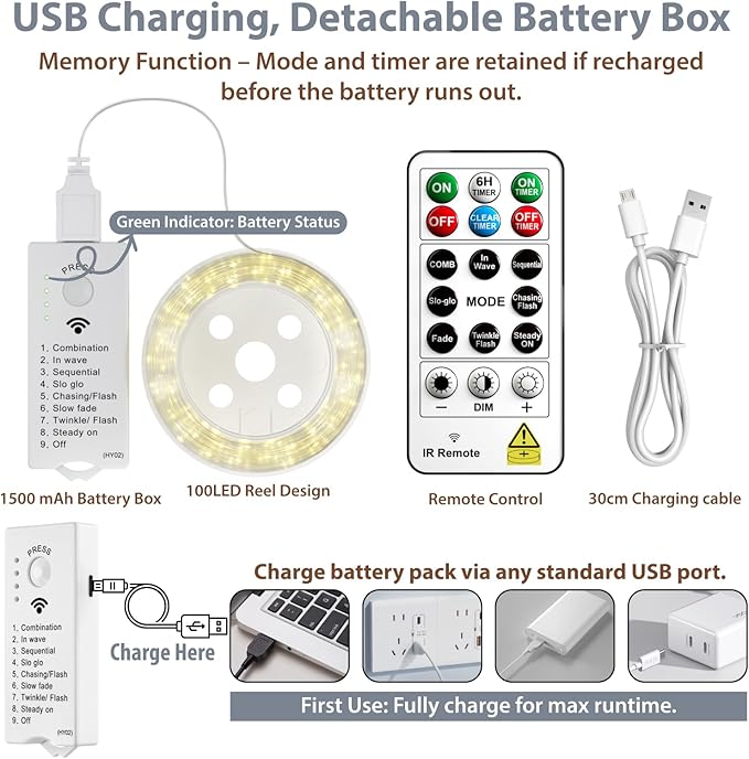 HXWEIYE Rechargeable Fairy Lights - Image 6