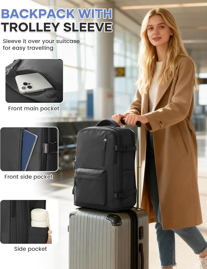 WONHOX Large Travel Backpack Carry on Flight Approved Laptop Work Business - Image 6