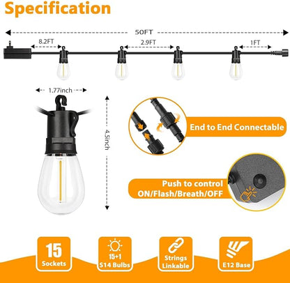LED Outdoor String Lights, 50FT Waterproof Patio Light - Image 6
