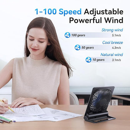 Desk Fan, 6.61''Ultra-thin 5000mAh Battery Powered Fan - Image 2