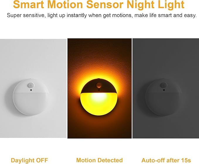 YUNLEX 2 Pack Amber Night Light, Battery Operated Night Light, 2.6" Small - Image 4