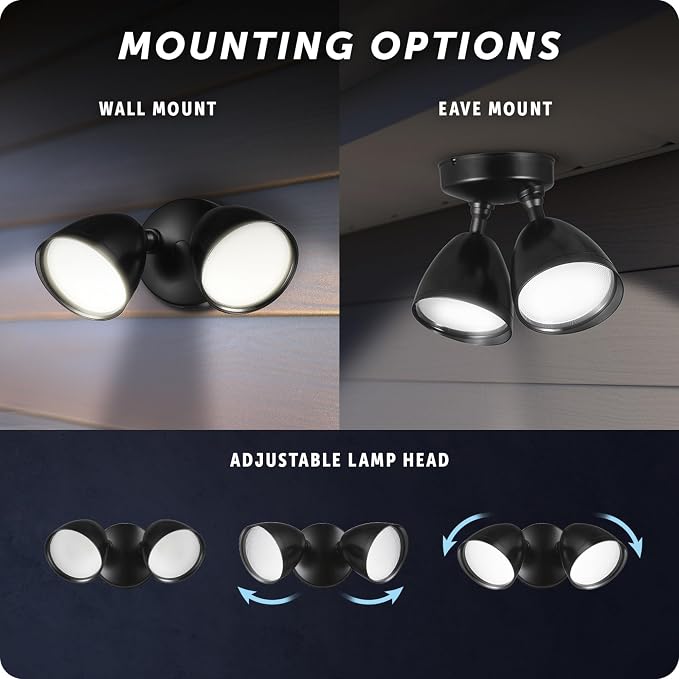 GLOBE Electric 17000186 20W Twin Head Black 1600 Lumens Wall Switch Activated - Image 7